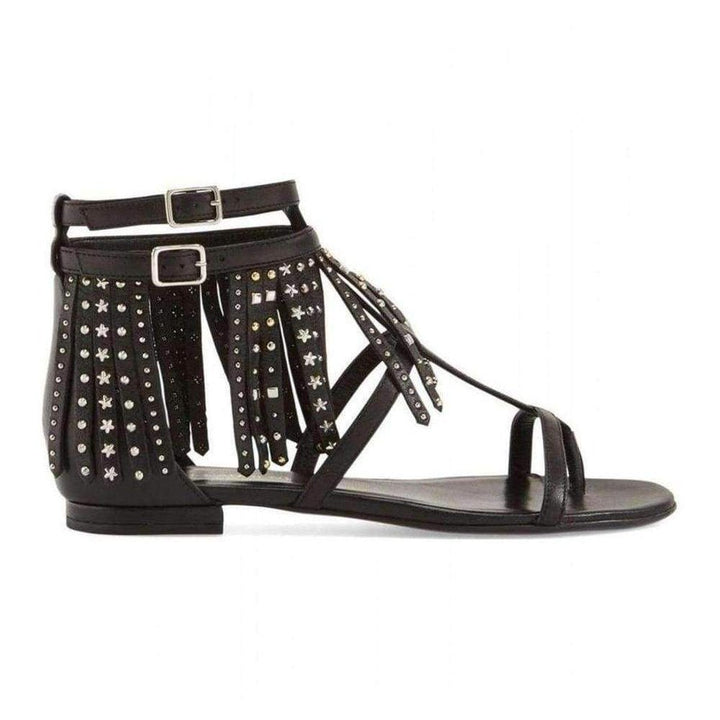 Yves Saint Laurent-Leather Fringe Sandals - Runway Catalog