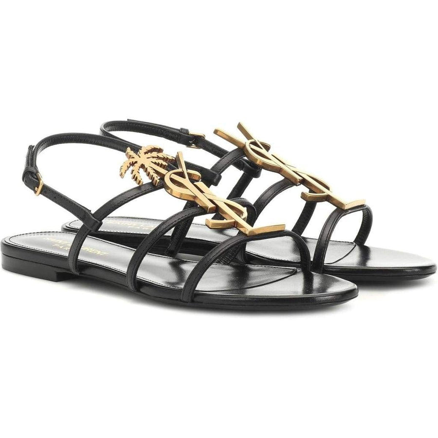Yves Saint Laurent-Metal Monogram Cassandra Sandals - Runway Catalog