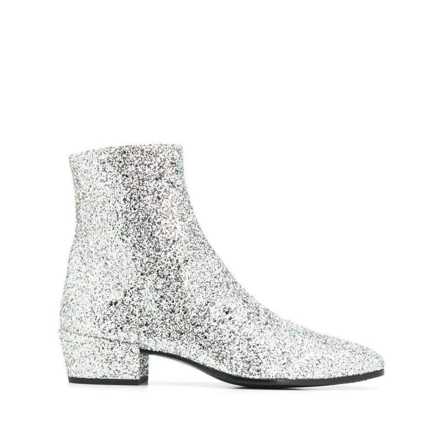 Yves Saint Laurent-SIlver Glittler Ankle Boots - Runway Catalog