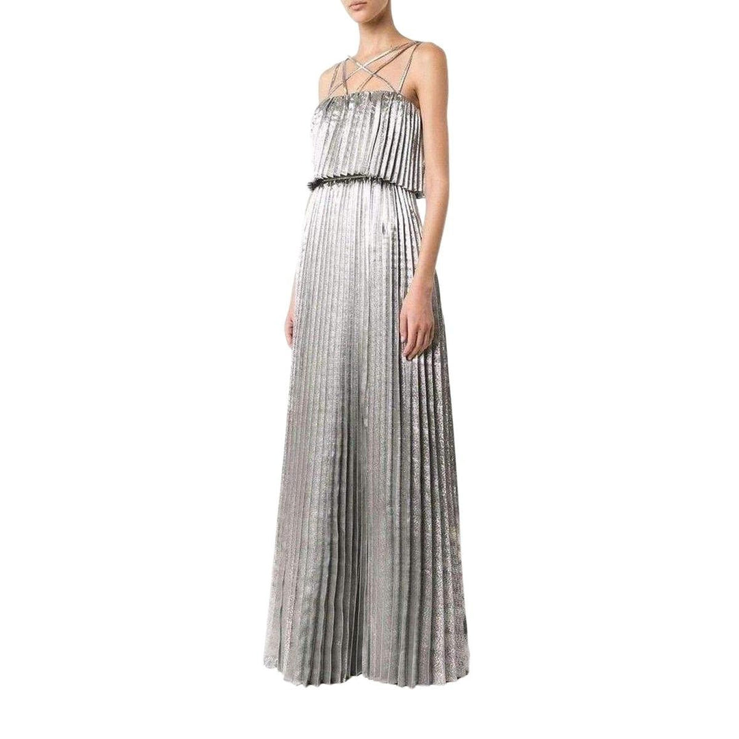 Ashley Spaghetti Tiered Silver Gown