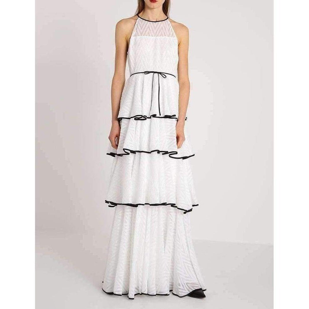 White Tiered Chevron Gown
