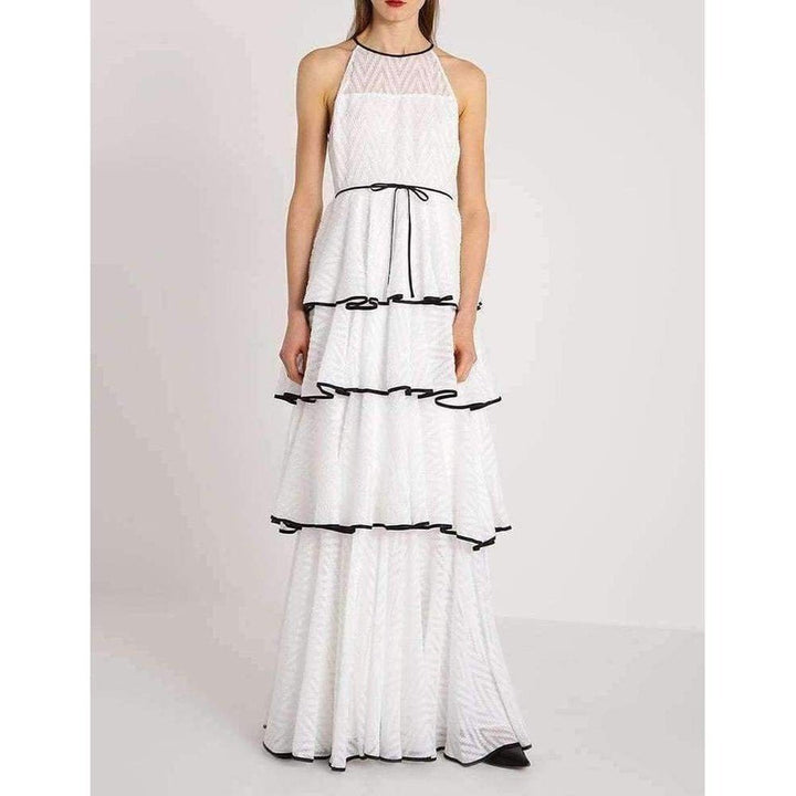 White Tiered Chevron Gown