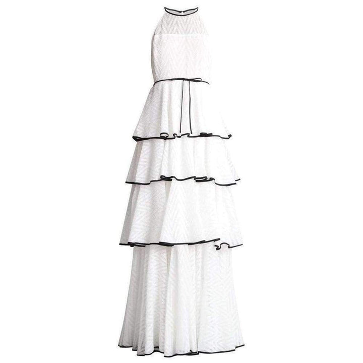 Zac Posen-White Tiered Chevron Gown - Runway Catalog