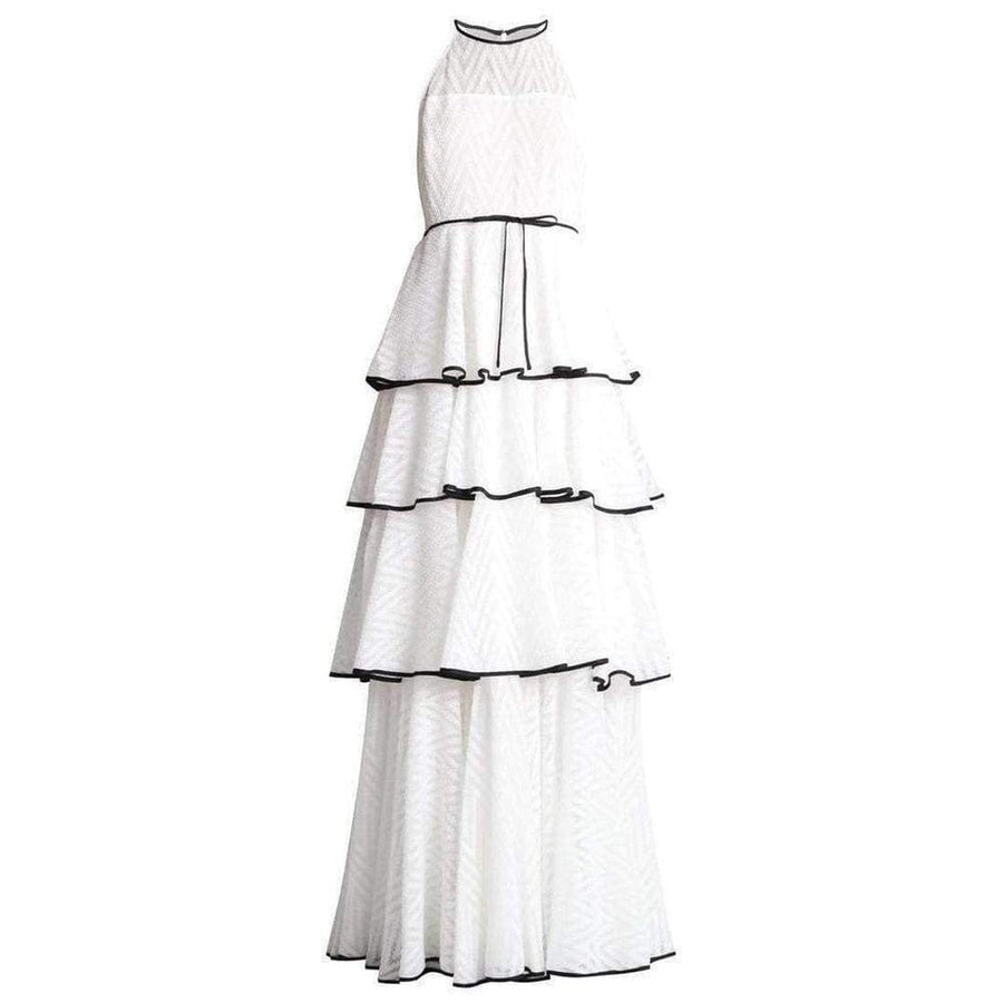 Zac Posen-White Tiered Chevron Gown - Runway Catalog