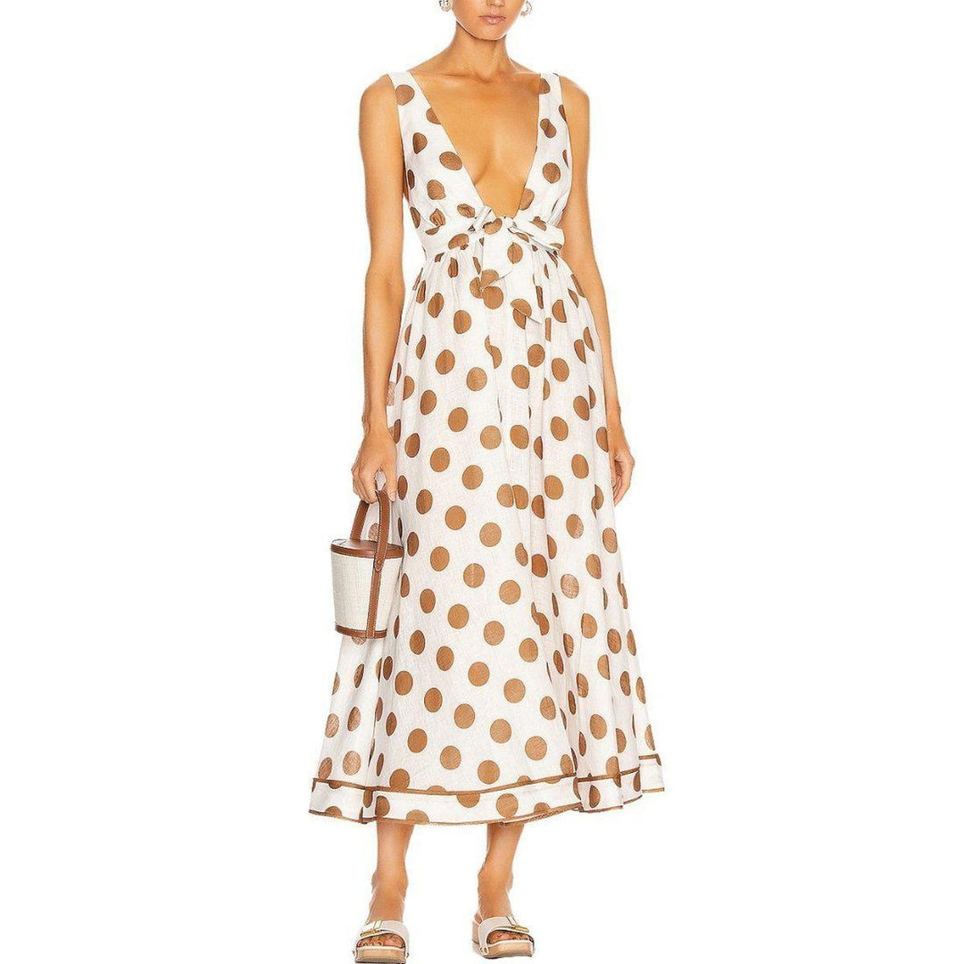 Empire Polka-dot Linen Dress