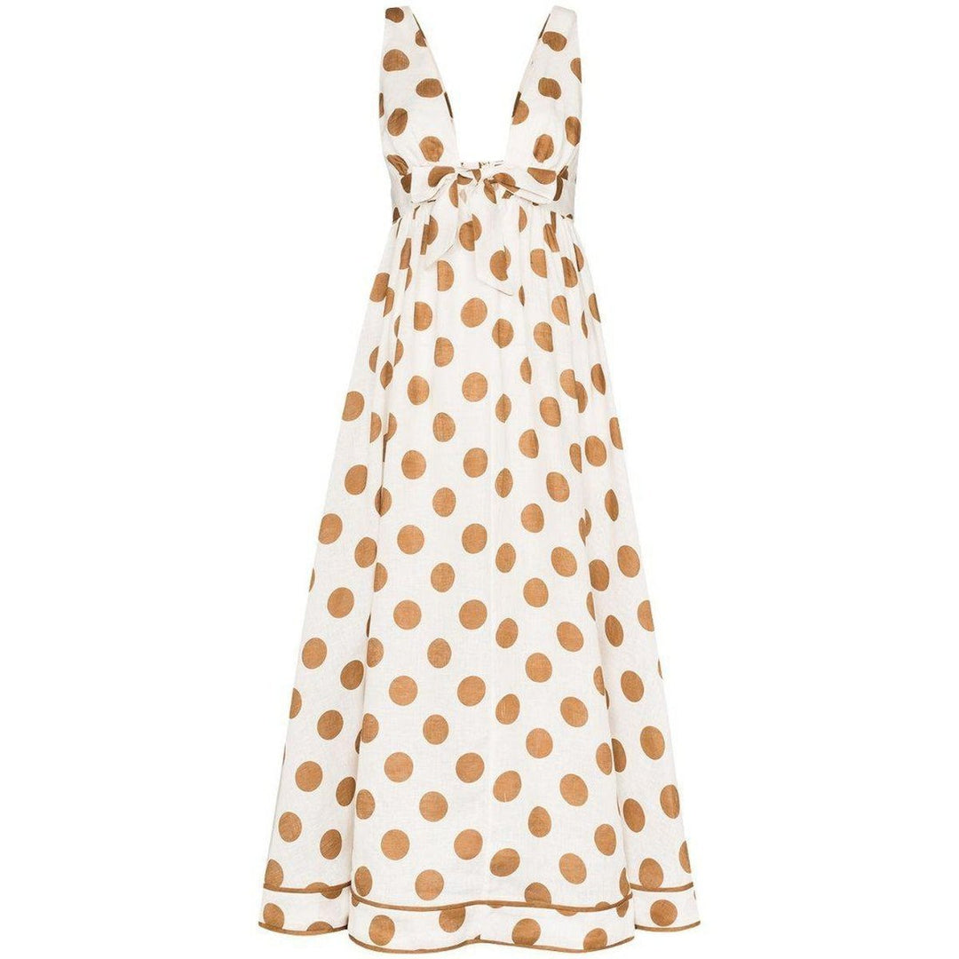 Zimmermann-Empire Polka-dot Linen Dress - Runway Catalog