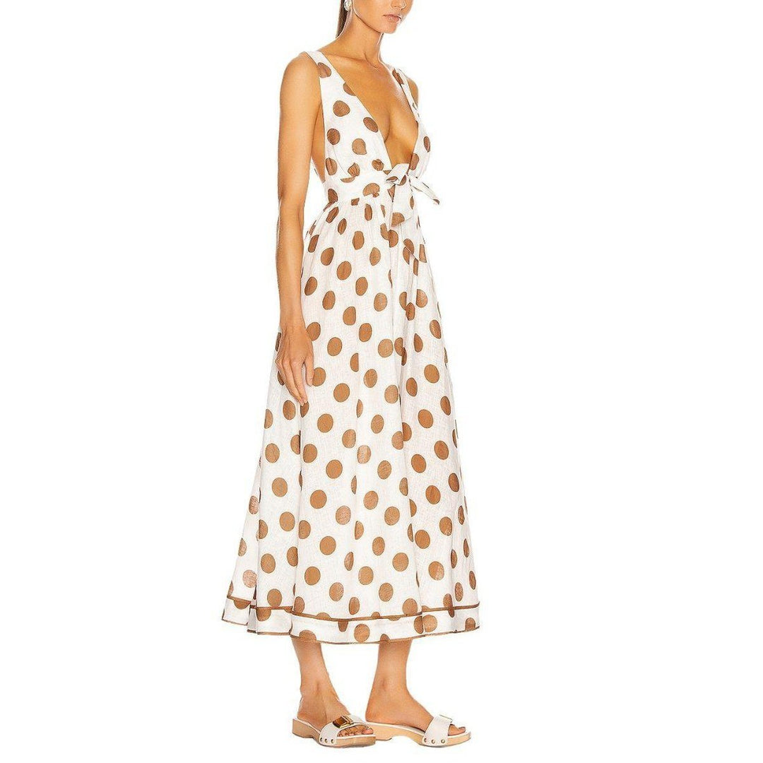 Empire Polka-dot Linen Dress