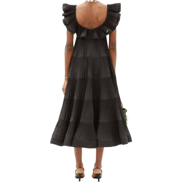 Ruffle Detail Flared Midi Dress
