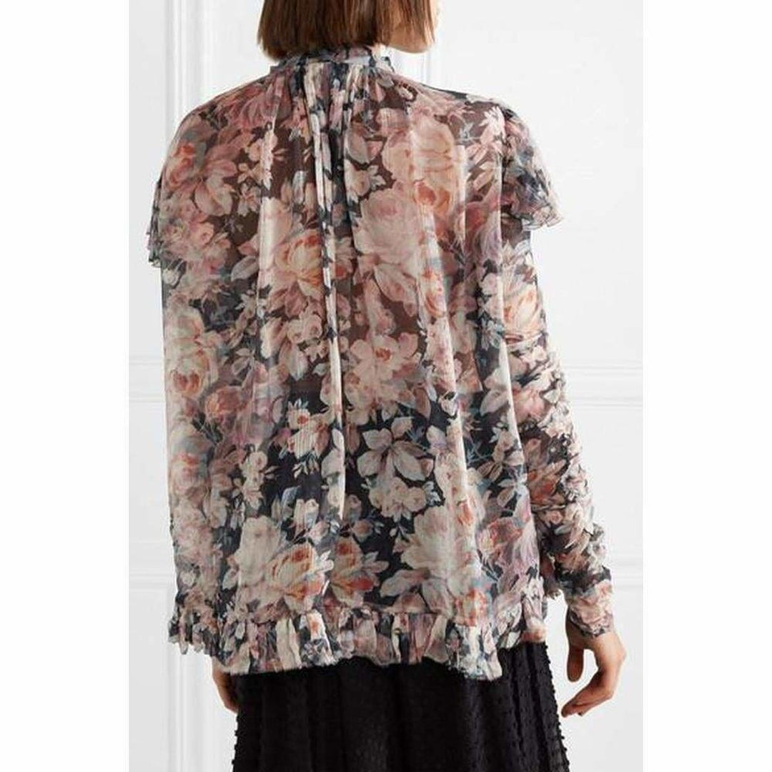 Tempest Frolic Ruffled Floral Print Silk Blouse