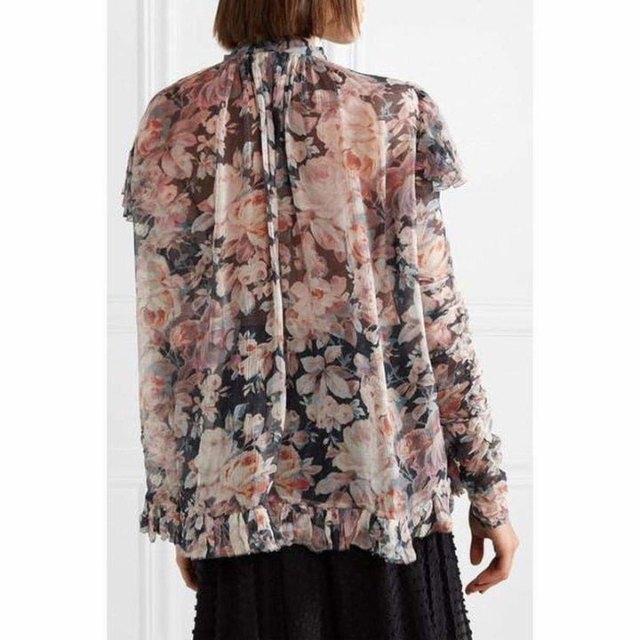 Tempest Frolic Ruffled Floral Print Silk Blouse