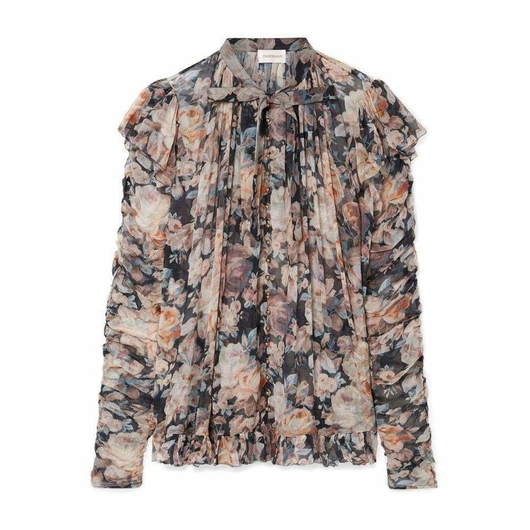 Zimmermann-Tempest Frolic Ruffled Floral Print Silk Blouse - Runway Catalog