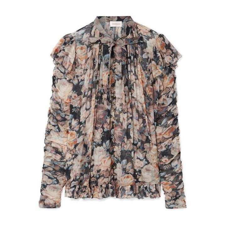 Zimmermann-Tempest Frolic Ruffled Floral Print Silk Blouse - Runway Catalog